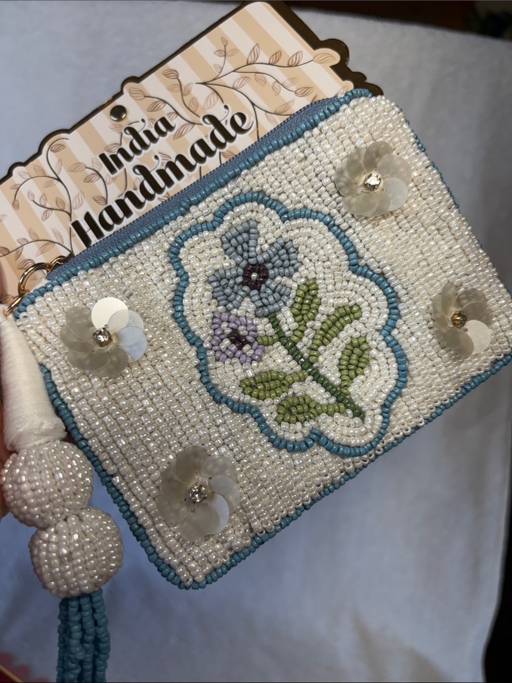 India Handmade Beaded Floral Coin Purse/Pouch